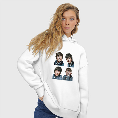Женское худи оверсайз JOHN LENNON, PAUL MCCARTNEY, RINGO STARR, GEORGE H / Белый – фото 3