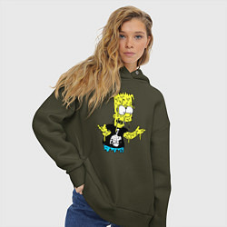 Толстовка оверсайз женская Плавящийся Барт Симпсон - стилизация, цвет: хаки — фото 2