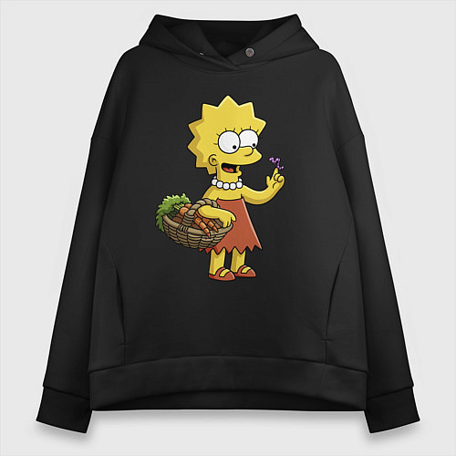 Женское худи оверсайз Lisa Simpson с гусеницей на даче / Черный – фото 1