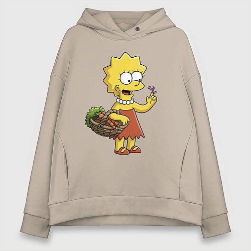 Женское худи оверсайз Lisa Simpson с гусеницей на даче / Миндальный – фото 1