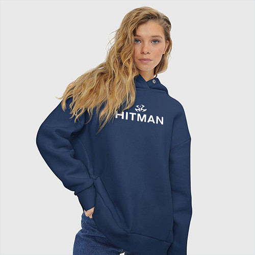 Женское худи оверсайз Hitman - лого / Тёмно-синий – фото 3