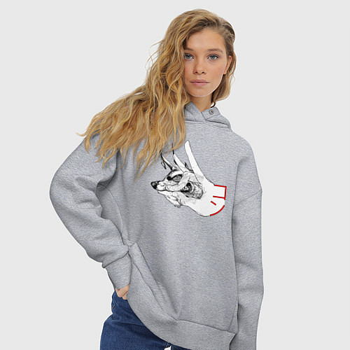 Женское худи оверсайз Демон лис и жест кон / Меланж – фото 3