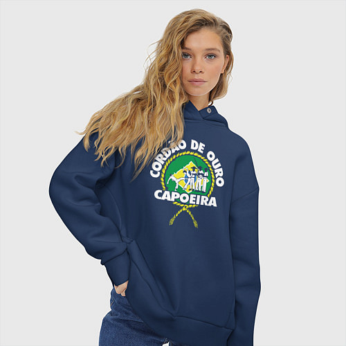 Женское худи оверсайз Capoeira - Cordao de ouro flag of Brazil / Тёмно-синий – фото 3