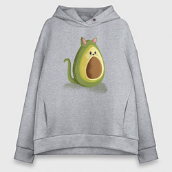 Толстовка оверсайз женская Авокадо в виде котика - Avocado cat, цвет: меланж