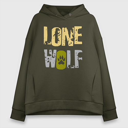 Женское худи оверсайз Lone Wolf - одинокий волк / Хаки – фото 1