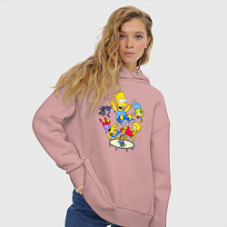 Толстовка оверсайз женская Персонажи из мультфильма Симпсоны прыгают на батут, цвет: пыльно-розовый — фото 2