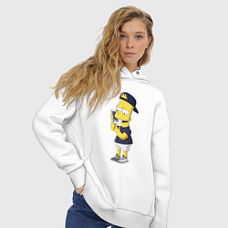 Толстовка оверсайз женская Барт Симпсон болтает по мобильнику, цвет: белый — фото 2
