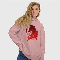 Толстовка оверсайз женская Ловец снов и лис с перьями, цвет: пыльно-розовый — фото 2