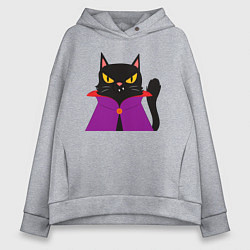 Толстовка оверсайз женская Чёрный котик-волшебник, цвет: меланж