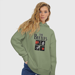 Толстовка оверсайз женская The Beatles - Жуки, цвет: авокадо — фото 2
