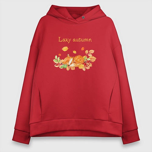 Женское худи оверсайз Lazy autumn with a fox / Красный – фото 1