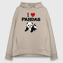 Толстовка оверсайз женская I love Panda - люблю панд, цвет: миндальный