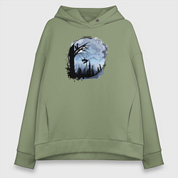 Толстовка оверсайз женская Лисичка на качелях, цвет: авокадо