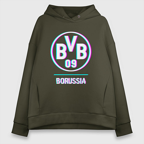 Женское худи оверсайз Borussia FC в стиле glitch / Хаки – фото 1