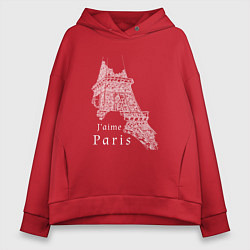 Толстовка оверсайз женская Эйфелева башня и надпись Я люблю Париж, цвет: красный