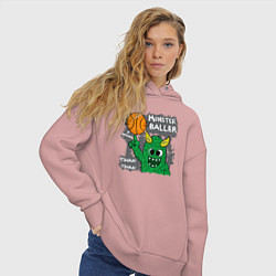 Толстовка оверсайз женская Весёлый монстрик - баскетболист, цвет: пыльно-розовый — фото 2