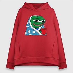 Толстовка оверсайз женская Frog Pepe мем, цвет: красный