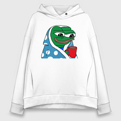 Толстовка оверсайз женская Frog Pepe мем, цвет: белый