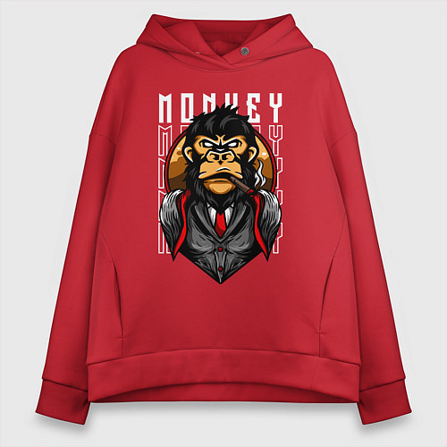 Женское худи оверсайз Обезьяна в костюме / Красный – фото 1