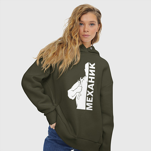 Женское худи оверсайз Механик / Хаки – фото 3