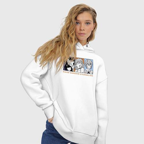 Женское худи оверсайз Мисато, Аска, Рэй / Белый – фото 3