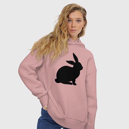 Женское худи оверсайз Чёрный кролик - силуэт / Пыльно-розовый – фото 3