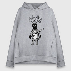 Толстовка оверсайз женская Кот бандит с ружьём, цвет: меланж
