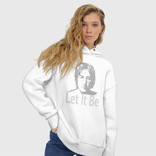 Женское худи оверсайз Портрет Джона Леннона и текст песни Let It Be / Белый – фото 3