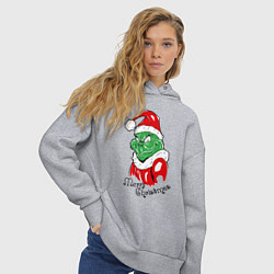 Толстовка оверсайз женская Santa Claus Grinch - merry Christmas, цвет: меланж — фото 2