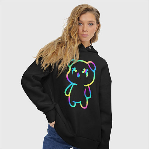 Женское худи оверсайз Cool neon bear / Черный – фото 3