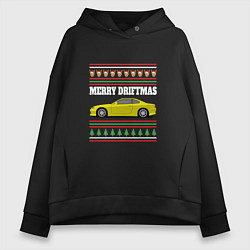 Толстовка оверсайз женская Merry Driftmas Nissan Silvia S15 Ugly Sweater, цвет: черный