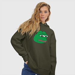 Толстовка оверсайз женская Лягушонок Пепе-Frog Pepe, цвет: хаки — фото 2