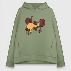 Толстовка оверсайз женская Мопс - крутой пауэрлифтер!, цвет: авокадо