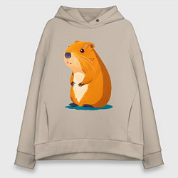 Толстовка оверсайз женская Капибара - рисунок, цвет: миндальный