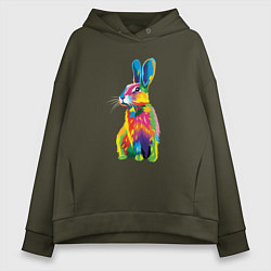 Толстовка оверсайз женская Кролик в стиле поп-арт, цвет: хаки