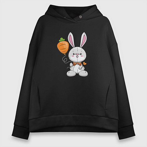 Женское худи оверсайз Кролик с воздушной морковкой / Черный – фото 1