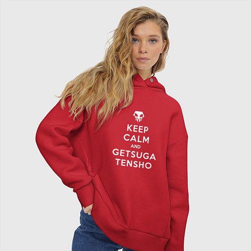 Женское худи оверсайз Keep calm and getsuga tenshou / Красный – фото 3