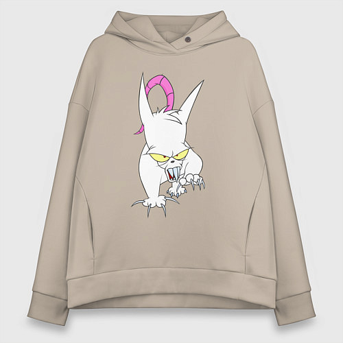 Женское худи оверсайз Evil the cat - Червяк джим / Миндальный – фото 1