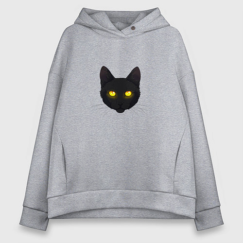 Женское худи оверсайз Черный кот с сияющим взглядом / Меланж – фото 1