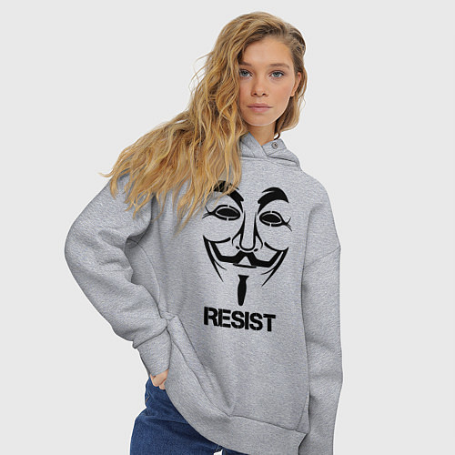 Женское худи оверсайз Guy Fawkes - resist / Меланж – фото 3