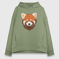 Толстовка оверсайз женская Голова милой красной панды, цвет: авокадо