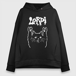 Толстовка оверсайз женская Lordi рок кот, цвет: черный