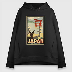 Толстовка оверсайз женская Япония винтаж природа, цвет: черный
