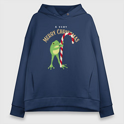 Толстовка оверсайз женская Merry christmas from a frog, цвет: тёмно-синий