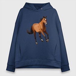 Толстовка оверсайз женская Мустанг лошадь, цвет: тёмно-синий