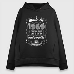 Толстовка оверсайз женская Made in 1969 retro old school, цвет: черный
