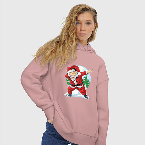 Женское худи оверсайз Dabbing Santa day / Пыльно-розовый – фото 3