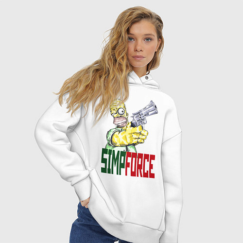 Женское худи оверсайз Гомер Симпсон с револьвером / Белый – фото 3