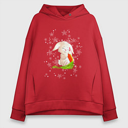 Толстовка оверсайз женская Веселый кролик с морковкой, цвет: красный