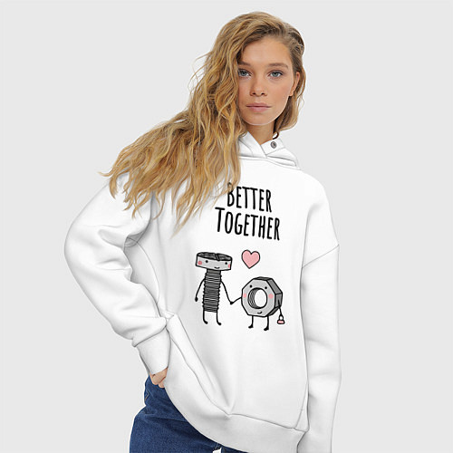 Женское худи оверсайз Болт и гайка - милые каваи любовь / Белый – фото 3